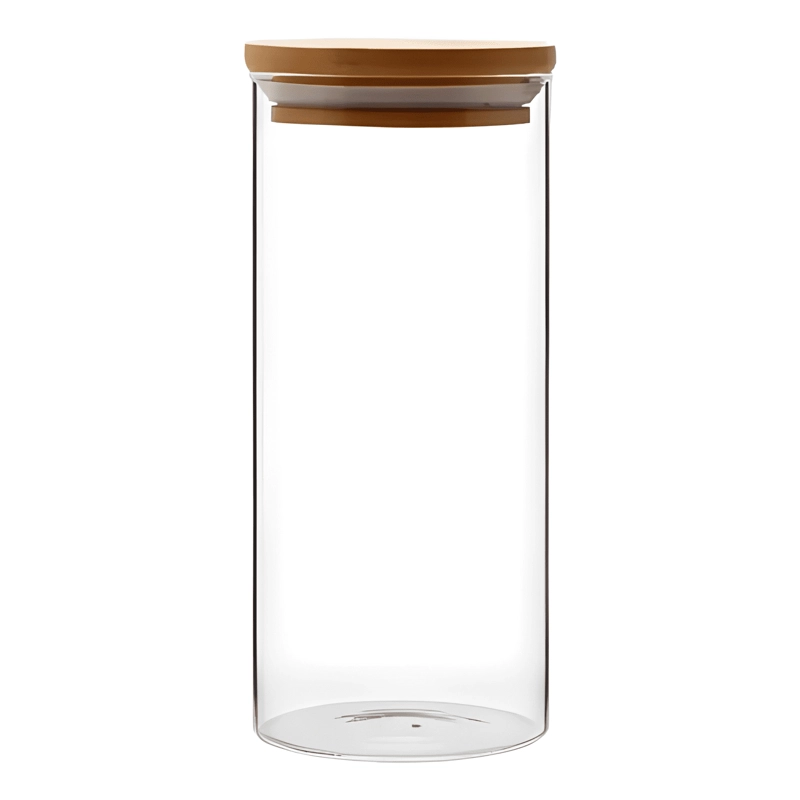 TARRO VIDRIO HERME TICO TAPA BAMBU 1200 ML, TRANSPARENTE - 1