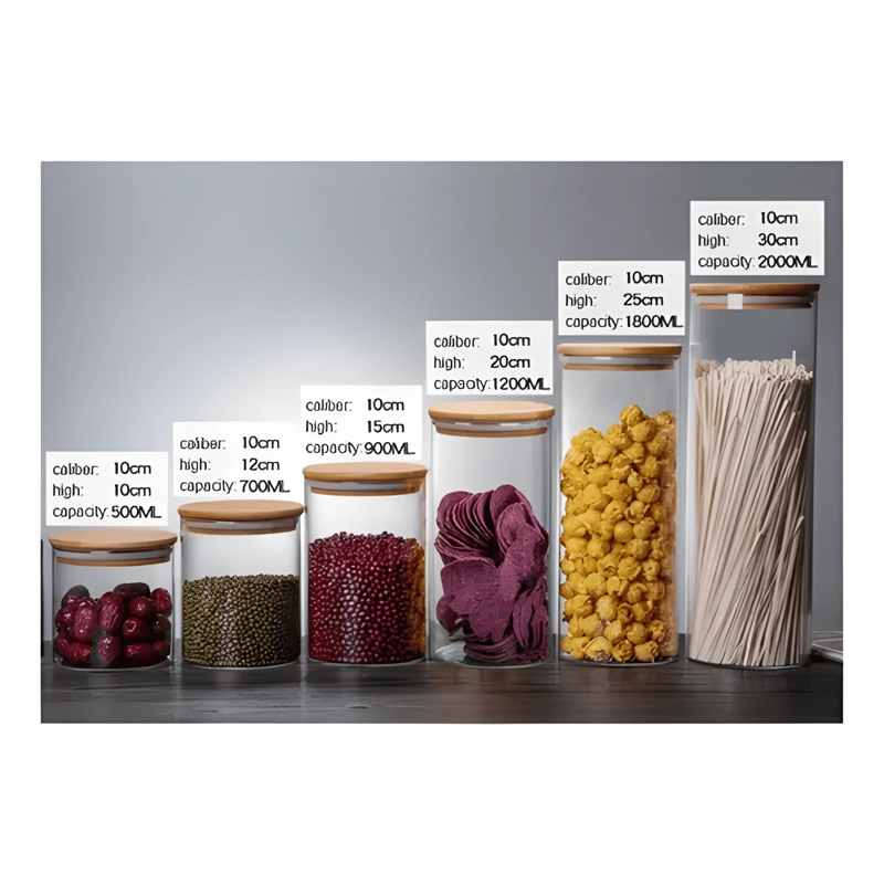 TARRO VIDRIO HERME TICO TAPA BAMBU 1200 ML, TRANSPARENTE - 2