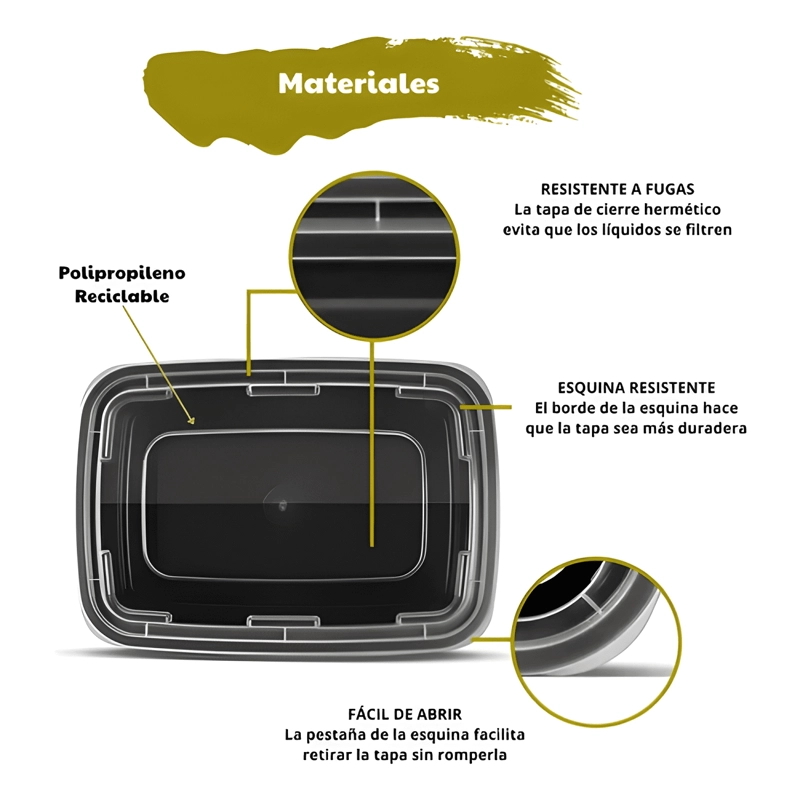 CONTENEDOR MEAL PREP RECTANGULAR REUTILIZABLE 350 ML 10U - 1