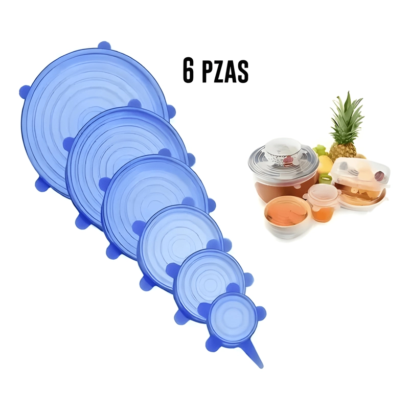 SET 6 TAPAS SILICONA EXTENSIBLE ANTIESCURRIMIENTO, AZUL - 3