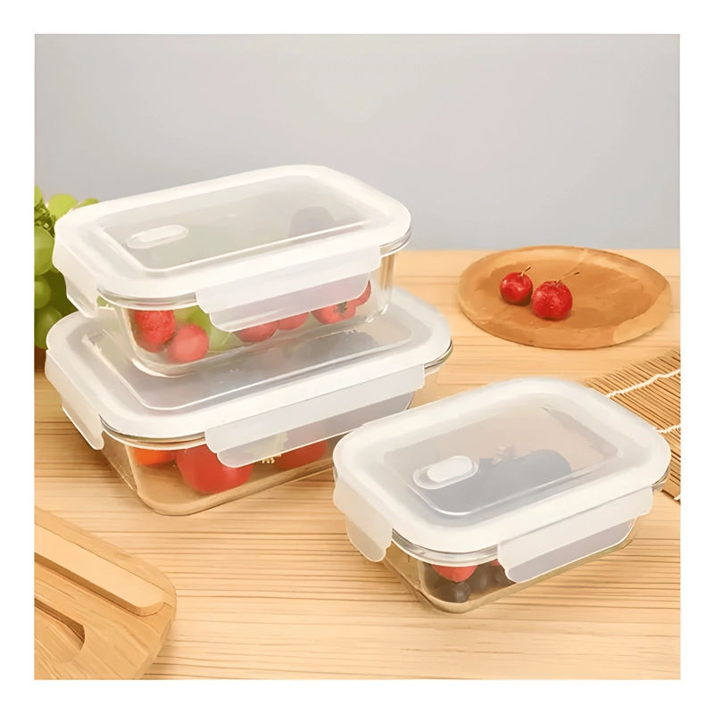 SET 3 TAPERS DE VIDRIO TIPO FUENTE PARA ALIMENTOS #6 - 1