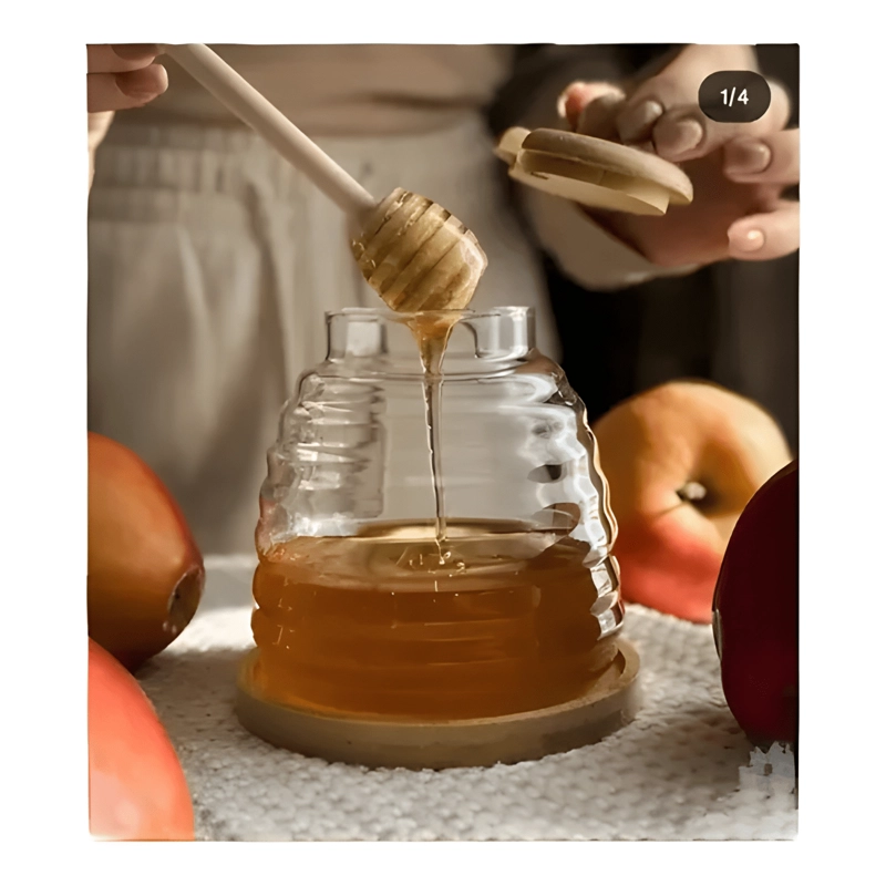 FRASCO VIDRIO PARA MIEL 380 ML CON CUCHARA, TRANSPARENTE - 3