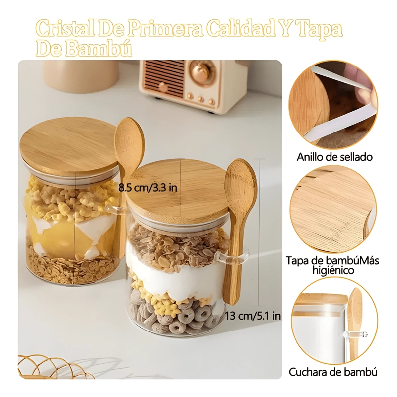 FRASCO VIDRIO HERME TICO TAPA BAMBU 550 ML 4U - 1