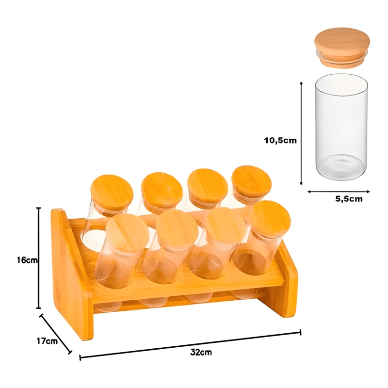 FRASCO PARA ESPECIAS CON SOPORTE Y TAPA DE BAMBU 8U - 4