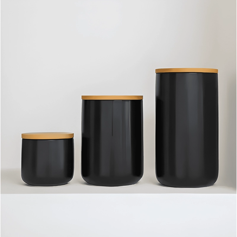CONTENEDOR CERAMICA HERME TICO TAPA MADERA TALLA S, NEGRO - 3