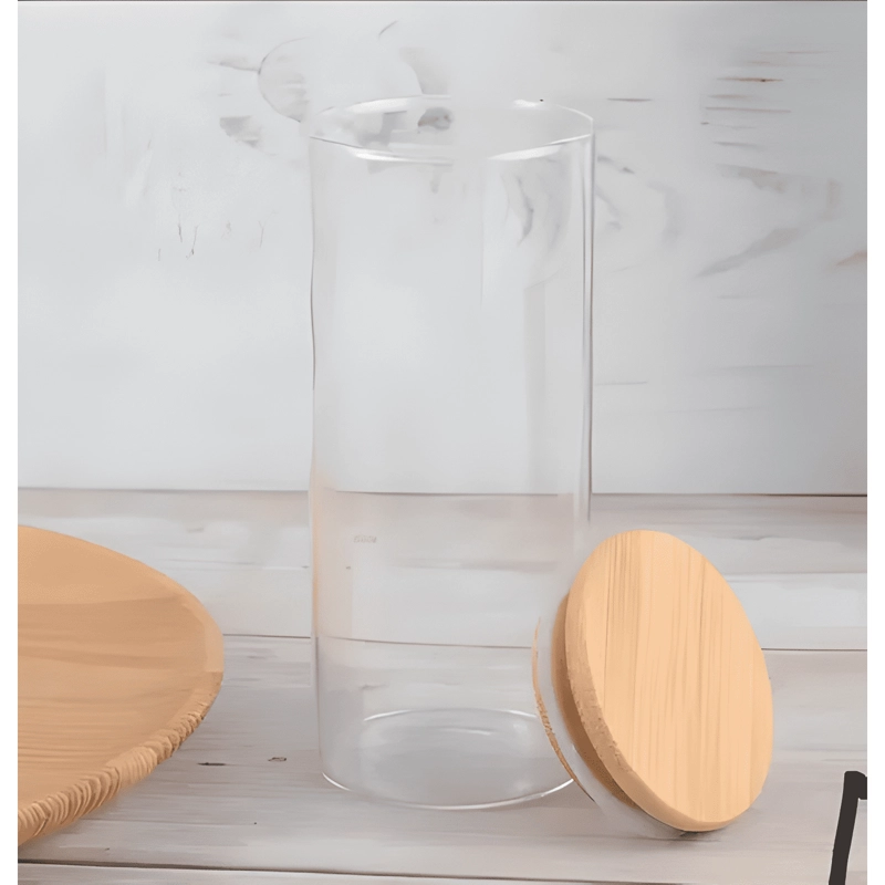 FRASCO CONSERVERO VIDRIO TAPA BAMBU 200 ML 5U, TRANSPARENTE - 1