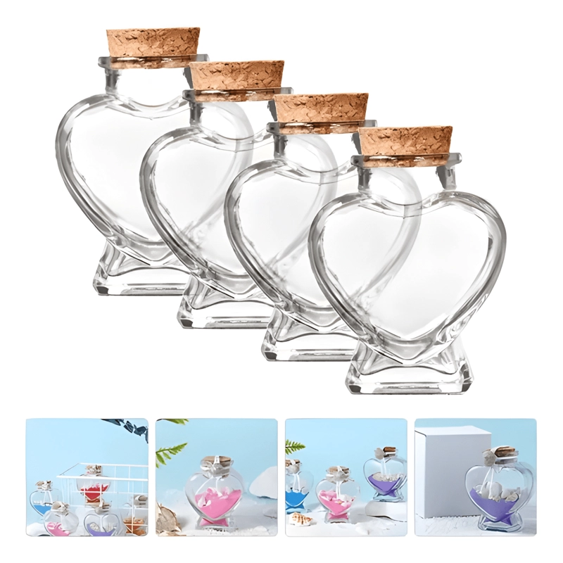 PACK 12 BOTELLA DECORATIVA CORAZON VIDRIO TAPA CORCHO 80 ML - 1