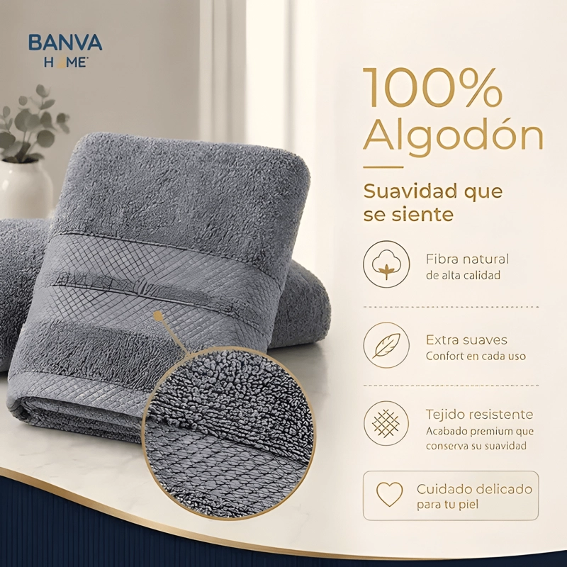JUEGO 4 TOALLA BANO ALGODON MANOS TOALLON CUERPO 400GR GRIS - 2