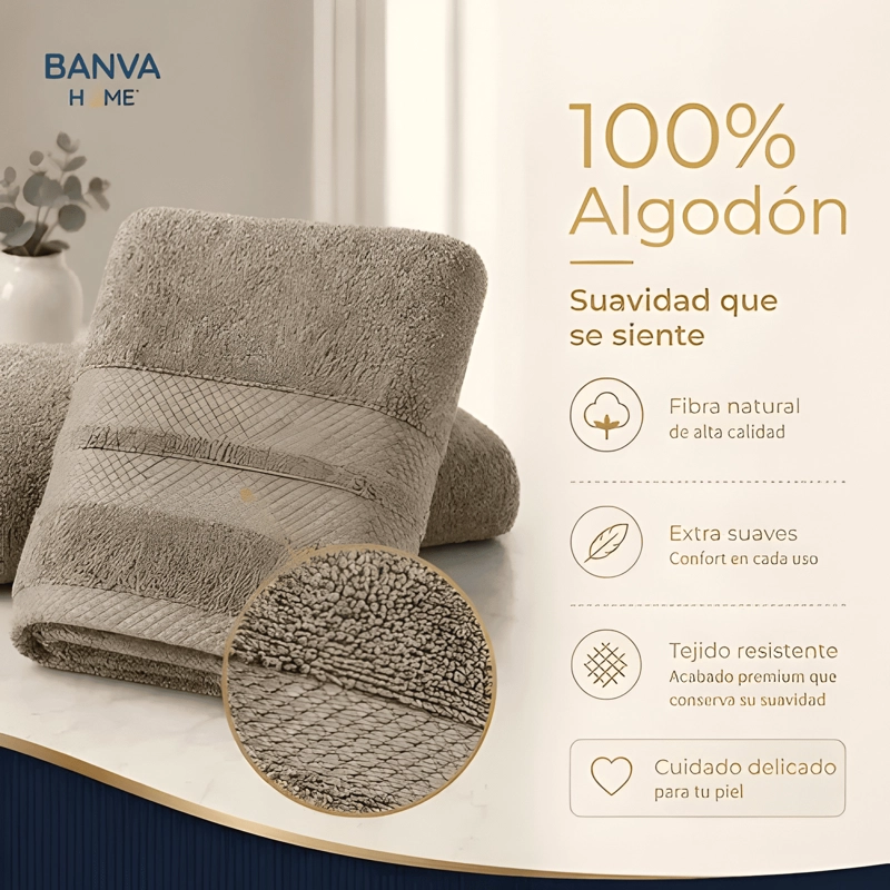 JUEGO 4 TOALLA BANO ALGODON MANOS TOALLON CUERPO 400GR BEIGE - 2