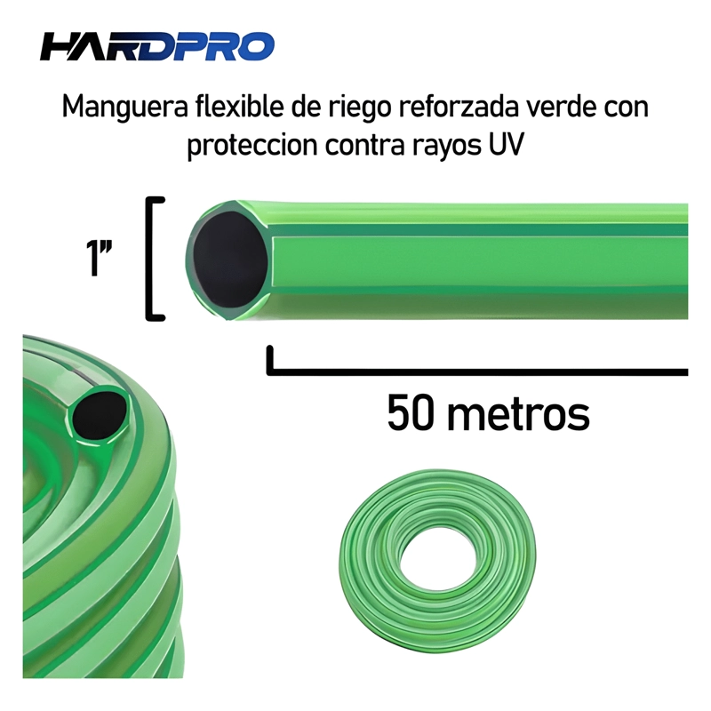 MANGUERA DE RIEGO 50M 1' REFORZADA UV PVC 2300PSI VERDE - 1