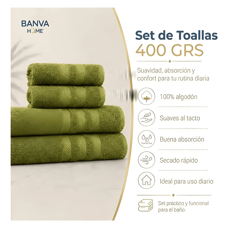 JUEGO 4 TOALLA BANO ALGODON MANOS TOALLON CUERPO 400GR LIMA - 3
