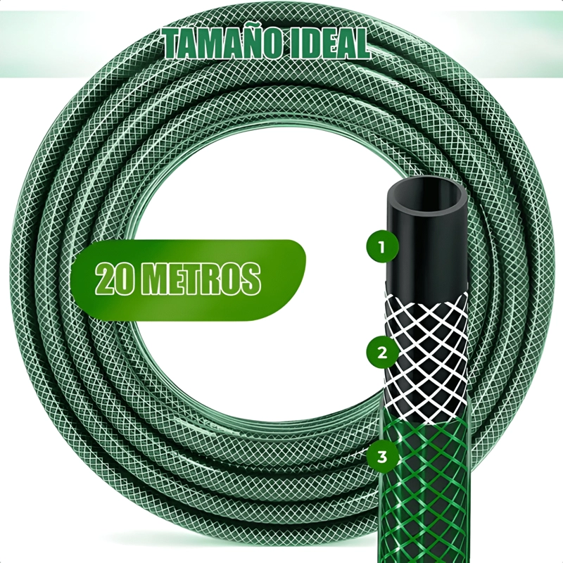 MANGUERA DE JARDIN DE PVC REFORZADA 30 M CON ACOPLES Y - 3