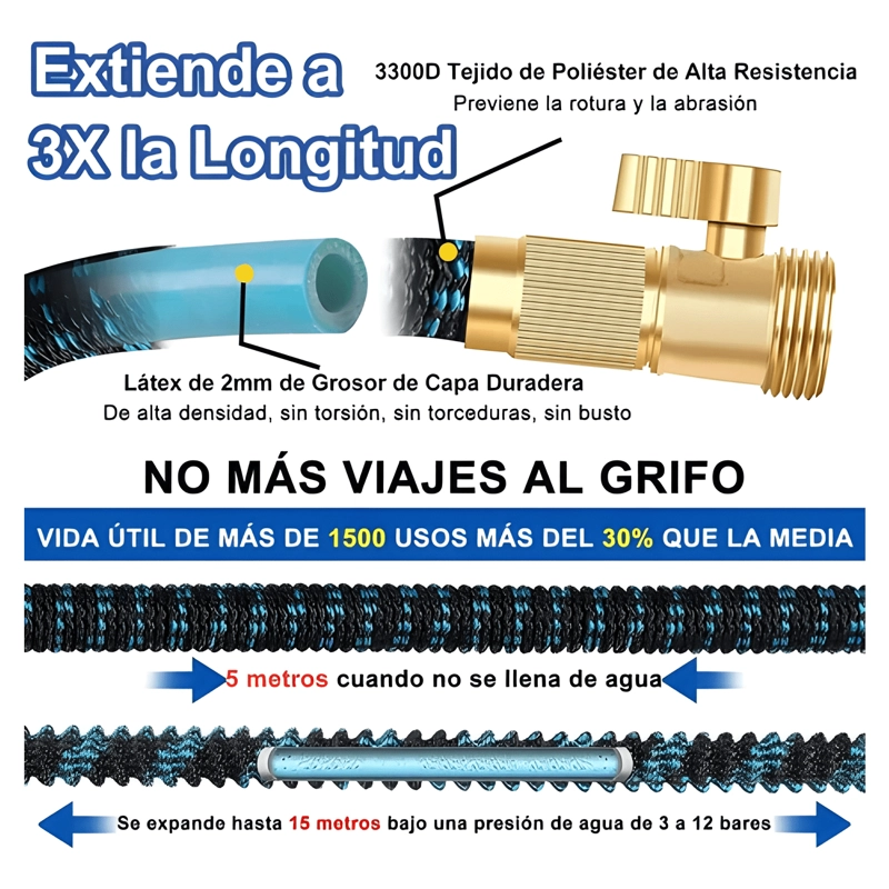 MANGUERA RETRACTIL EXPANDIBLE JARDIN 30 MTS MAS ACCESORIOS - 4