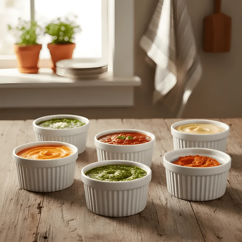 PACK 6 POCILLO RAMEKIN CERAMICA PORCELANA 9 CM SALSAS - 1