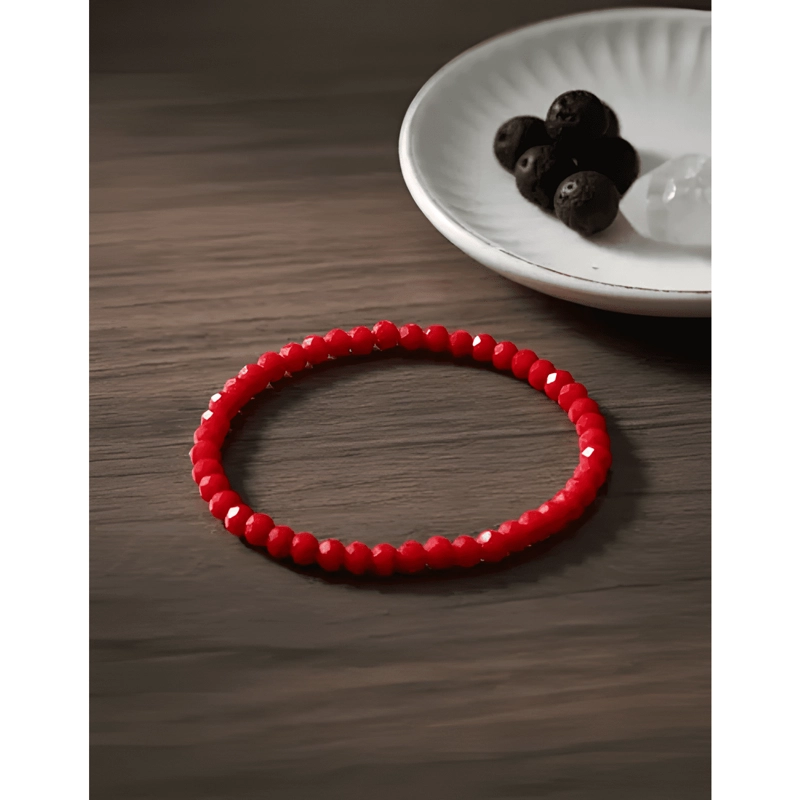 PULSERA PROTECCION ENERGIA CRISTALES FACETADA ELASTICA ROJA - 2