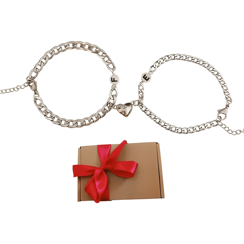 PULSERAS PARA PAREJAS CON CORAZON MAGNE TICO DE ACERO - 1