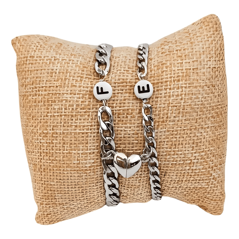 PULSERAS PARA PAREJAS CON CORAZON MAGNE TICO DE ACERO - 2