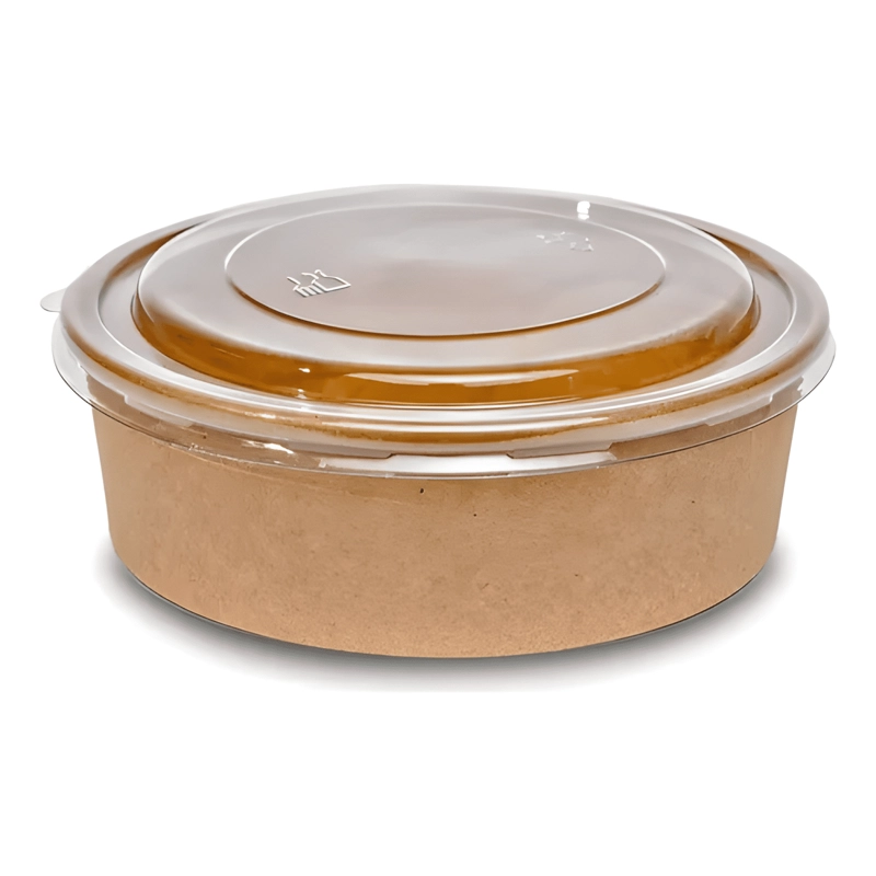 100 BOWLS KRAFT CON TAPA PLASTICA ENVASES 1300CC BEIGE - 2