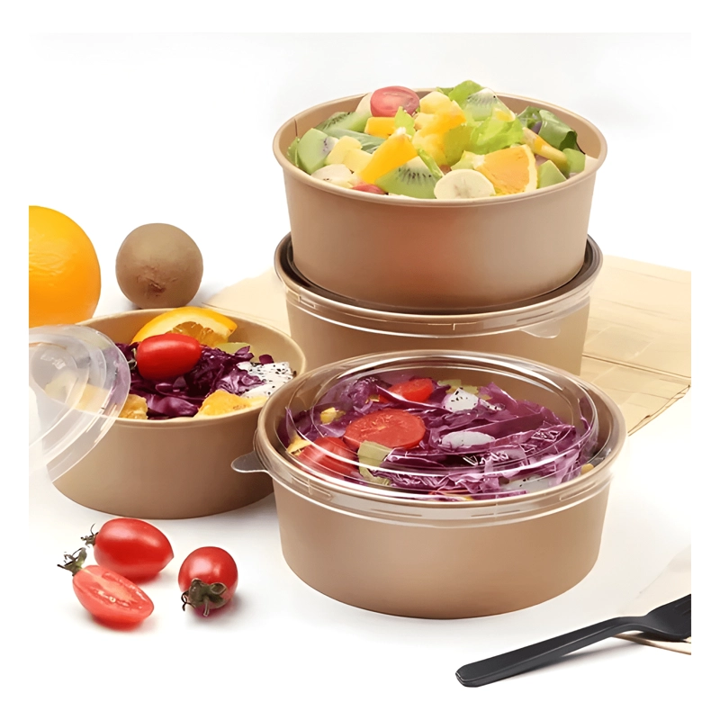 100 BOWLS KRAFT CON TAPA PLASTICA ENVASES 1300CC BEIGE - 4