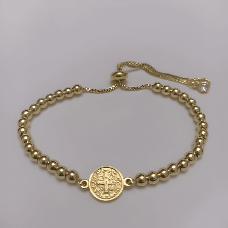 PULSERA SAN BENITO CUENTAS BAÑO ORO/PLATINO AJUSTABLE UNISEX - 4