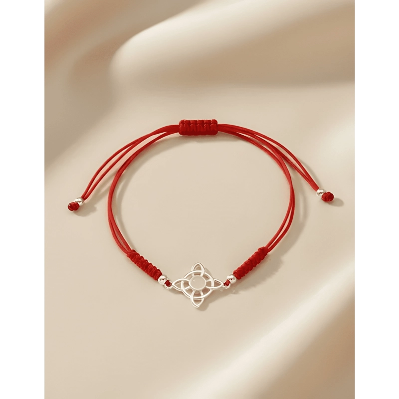 PULSERA HILO NUDO DE BRUJAS PLATA CUARZO PROTECTOR ROJO ROSA - 1