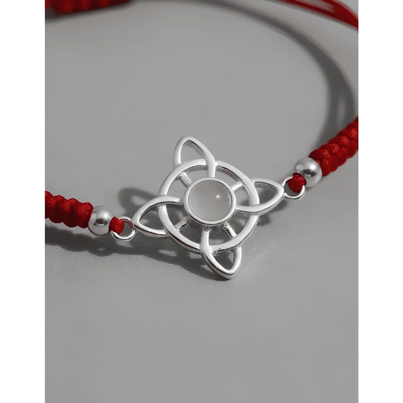 PULSERA HILO NUDO DE BRUJAS PLATA CUARZO PROTECTOR ROJO ROSA - 2