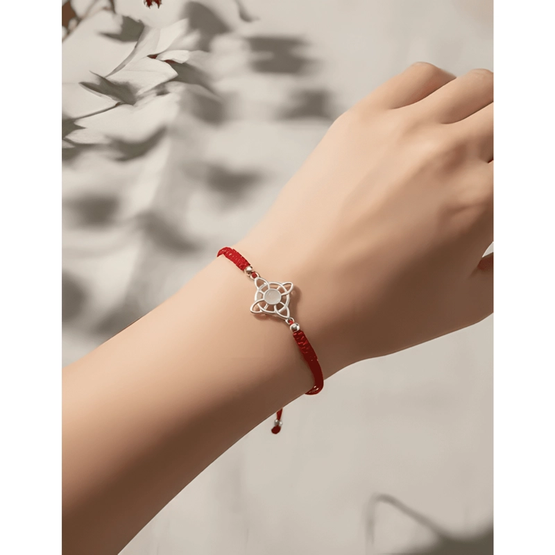 PULSERA HILO NUDO DE BRUJAS PLATA CUARZO PROTECTOR ROJO ROSA - 3
