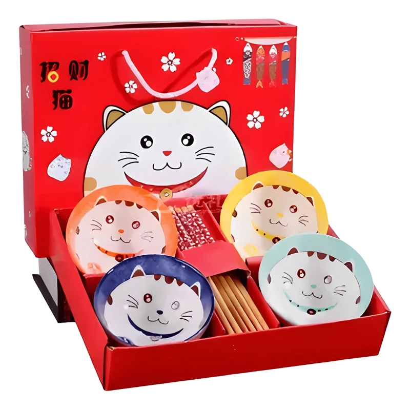 SET BOWLS + PALILLOS GATITO 4UND - 1