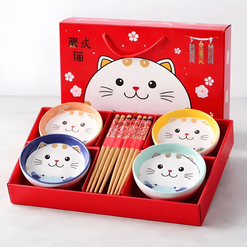 SET BOWLS + PALILLOS GATITO 4UND - 2
