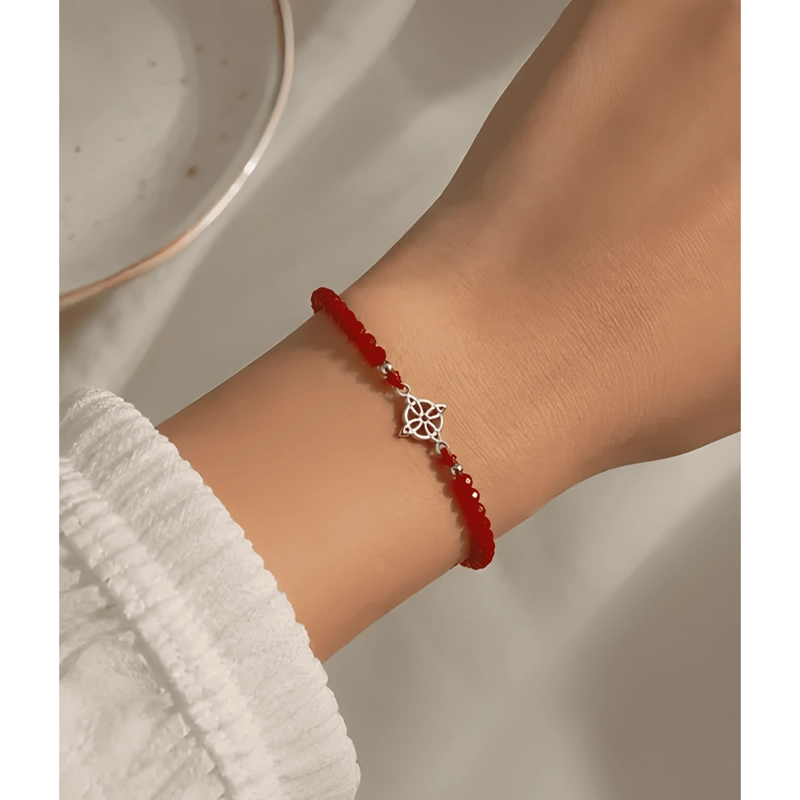 PULSERA NUDO DE BRUJA CRISTALES ROJOS PROTECCION Y SUERTE - 1