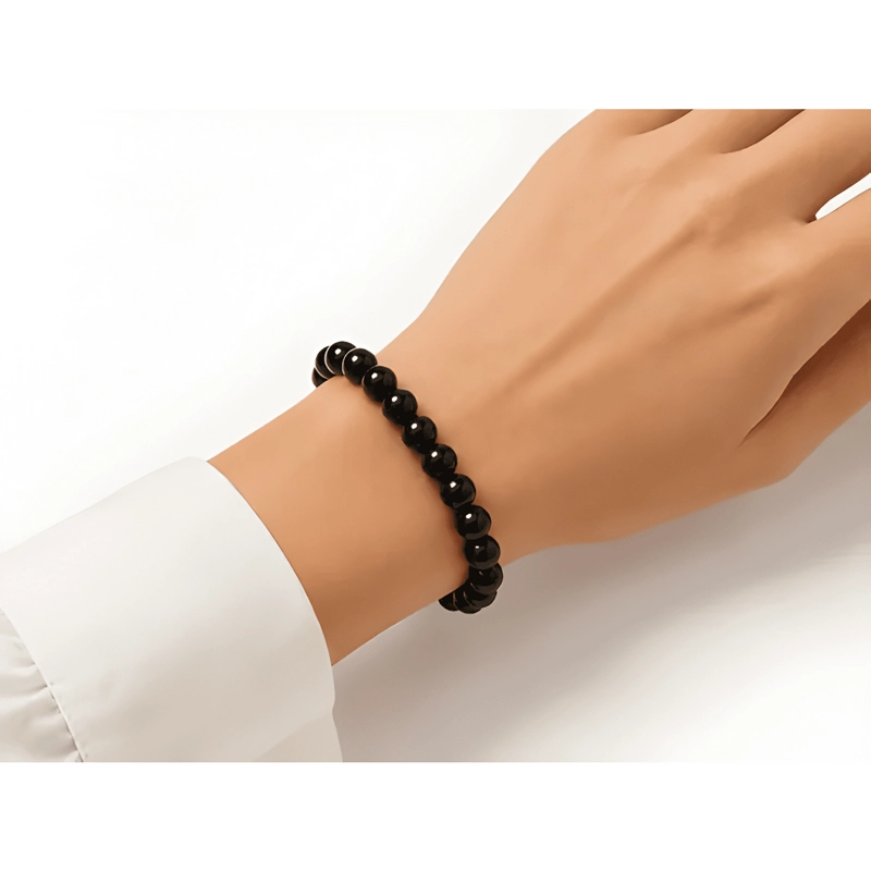 PULSERA ELASTICA OBSIDIANA 8MM UNISEX PROTECCION NEGRA #2 - 2