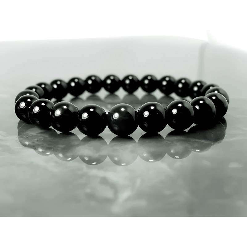 PULSERA ELASTICA OBSIDIANA 8MM UNISEX PROTECCION NEGRA #2 - 3