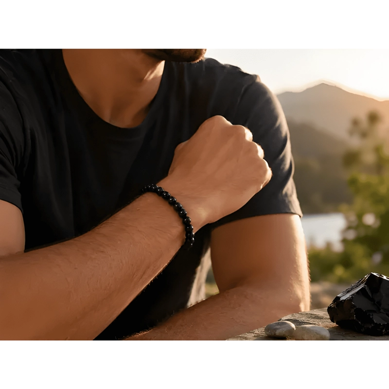 PULSERA ELASTICA OBSIDIANA 8MM UNISEX PROTECCION NEGRA #2 - 4