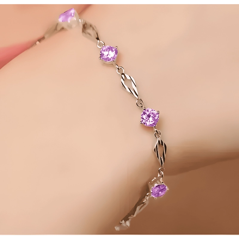 PULSERA DE PLATA 925 AMATISTA CON CAJA REDONDA LILA PURPURA - 2