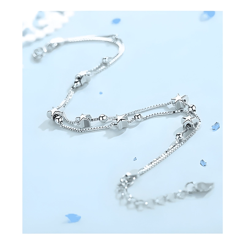 PULSERA ESTRELLAS Y ESFERAS DE PLATA LEY 925 + BOLSA + #2 - 2
