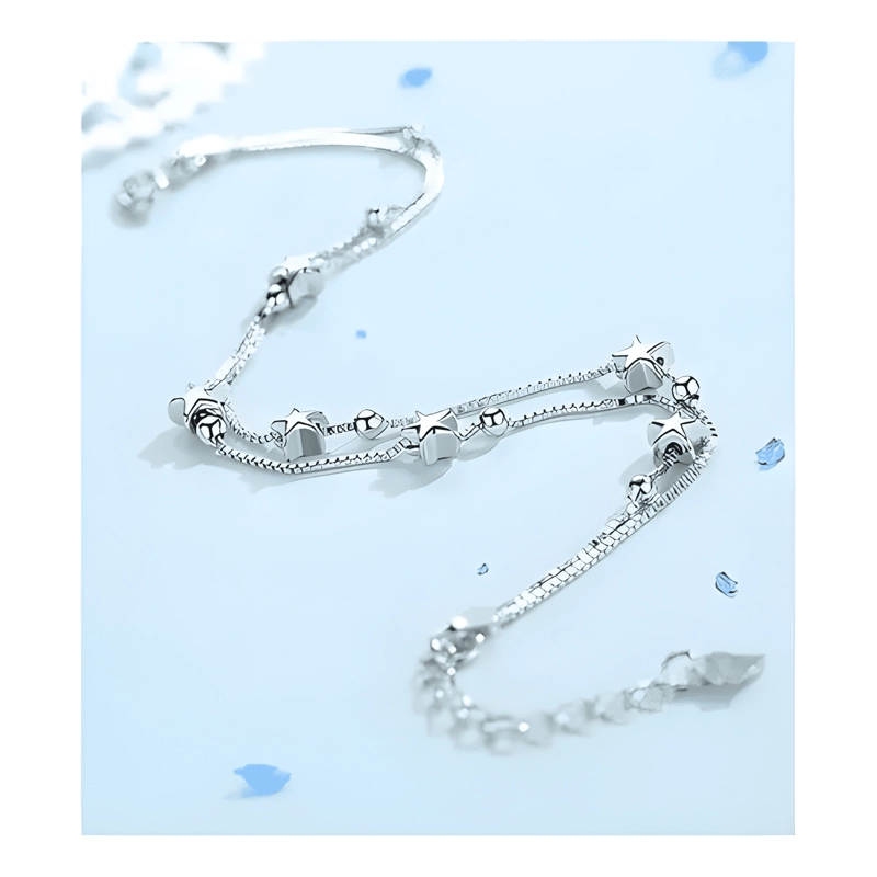 PULSERA ESTRELLAS Y ESFERAS DE PLATA LEY 925 + BOLSA + - 1