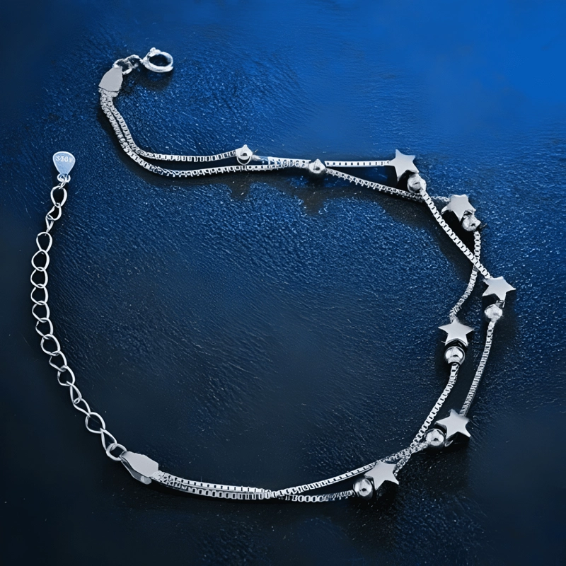 PULSERA ESTRELLAS Y ESFERAS DE PLATA LEY 925 + BOLSA + - 3