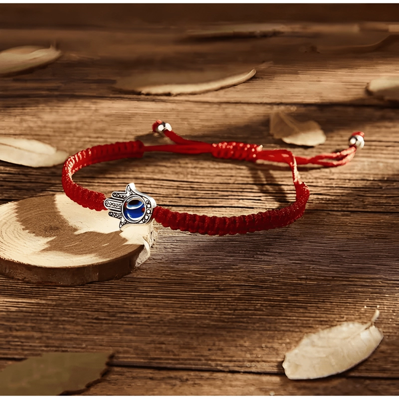 PULSERA OJO TURCO MANO DE FATIMA HILO AMULETO ROJO - 1