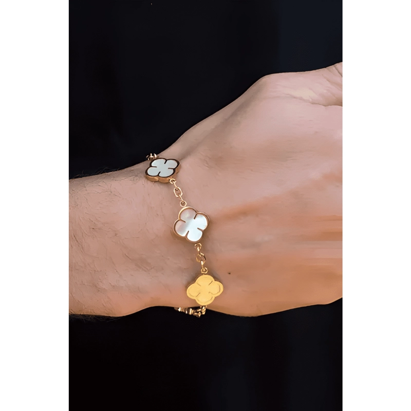 PULSERA WHITE CLOVER DORADO - 2