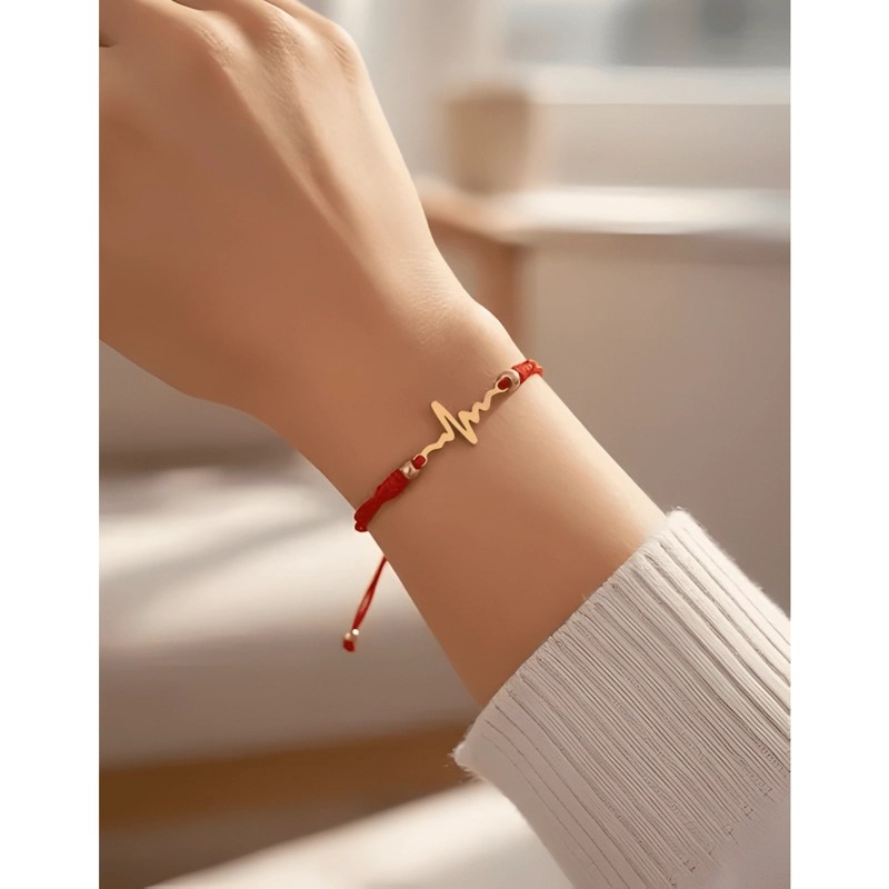 PULSERA BRAZALETE HILO PROTECCION CHARM DE LATIDOS ROJO - 3