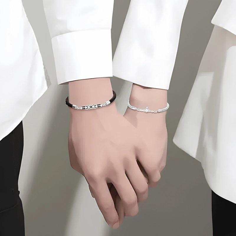 PULSERA DE PAREJA PRINCESA CABALLERO CIRCONITA PLATA 925 - 2