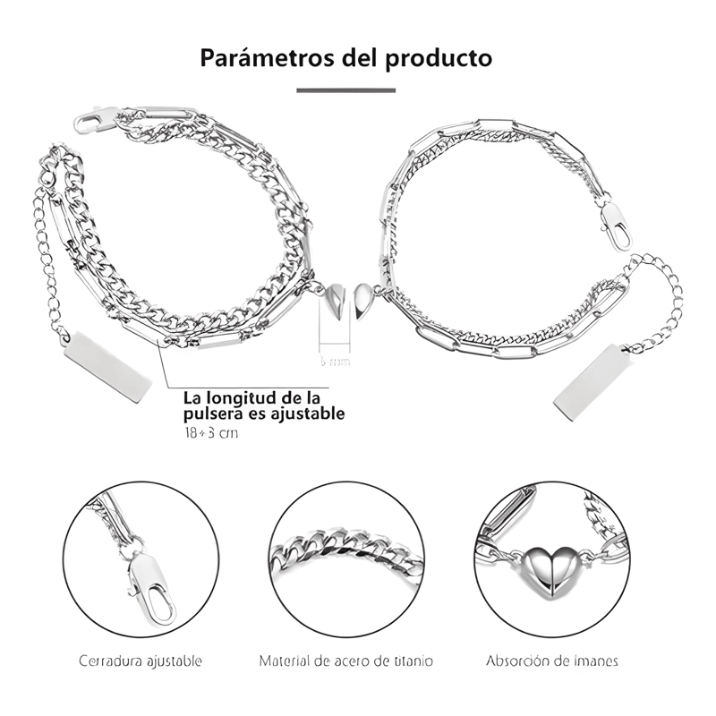 PULSERA PAREJAS DOBLE CON IMAN CORAZON REGALO NOVIOS - 1