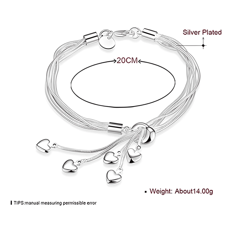 PULSERA MUJER ESCLAVA BRAZALETE PLATA 925 ELEGANTE CORAZON - 3