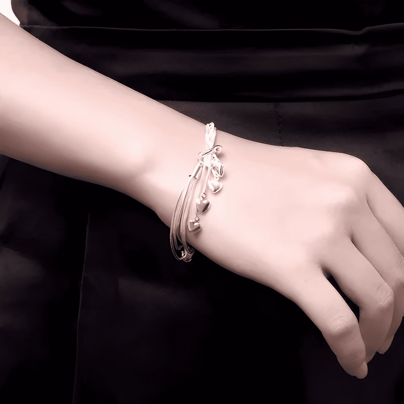 PULSERA MUJER ESCLAVA BRAZALETE PLATA 925 ELEGANTE CORAZON - 4