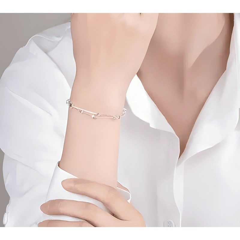 PULSERA ESTRELLAS Y ESFERAS DE PLATA 925 + BOLSA Y PAÑO - 1