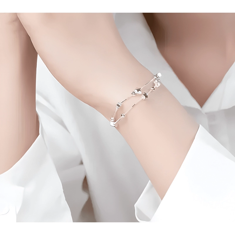 PULSERA ESTRELLAS Y ESFERAS DE PLATA 925 + BOLSA Y PAÑO - 3