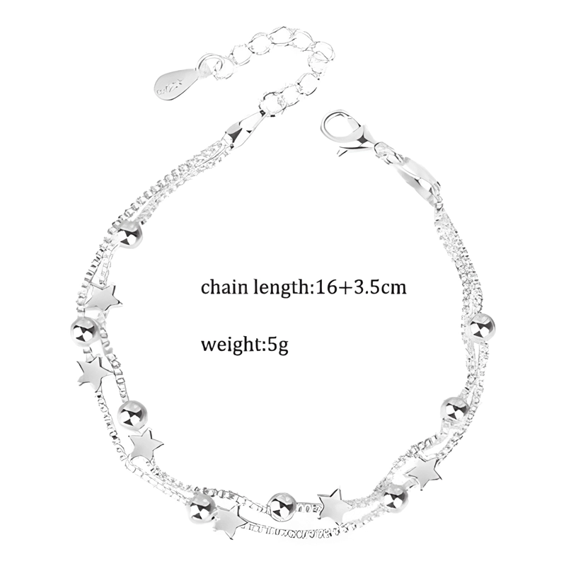 PULSERA ESTRELLAS Y ESFERAS DE PLATA 925 + BOLSA Y PAÑO - 4