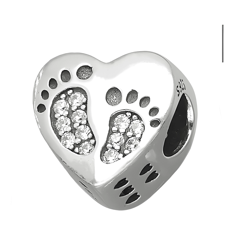 CHARM PLATA 925 CORAZON PATITAS BEBE BRILLANTES DIJE #2 - 4