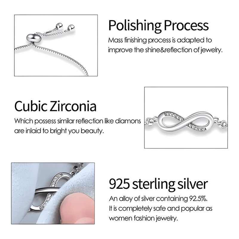 PULSERA INFINITO AJUSTABLE DE PLATA LEY S925 + BOLSA Y #2 - 2