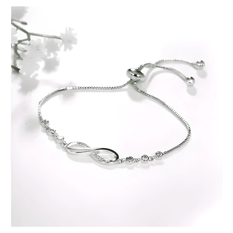 PULSERA INFINITO AJUSTABLE DE PLATA LEY S925 + BOLSA Y #2 - 4